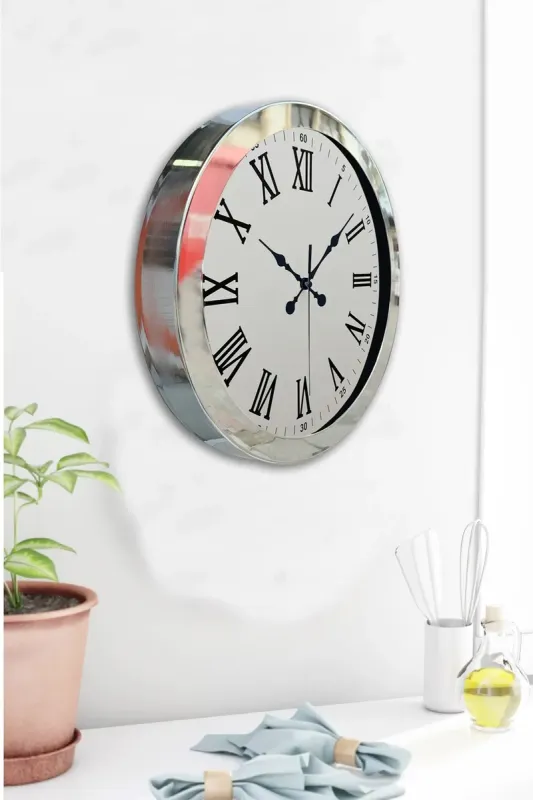 Roma Rakamlı Krom Metal Duvar Saati 36 cm · Model 3654K