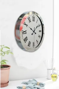 Roma Rakamlı Krom Metal Duvar Saati 36 cm · Model 3654K