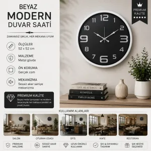 Beyaz Metal Duvar Saati 52 cm · Model 5209W