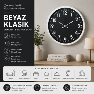 Beyaz Metal Duvar Saati 52 cm · Model 5231W