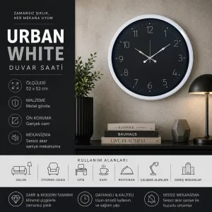 Beyaz Metal Duvar Saati 52 cm · Model 5247W
