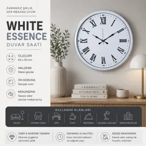 Beyaz Metal Duvar Saati 52 cm · Model 5254W