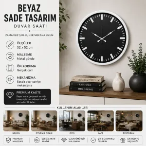 Beyaz Metal Duvar Saati 52 cm · Model 5287W