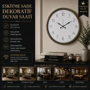 Eskitme Metal Duvar Saati 52 cm · Model 5204E