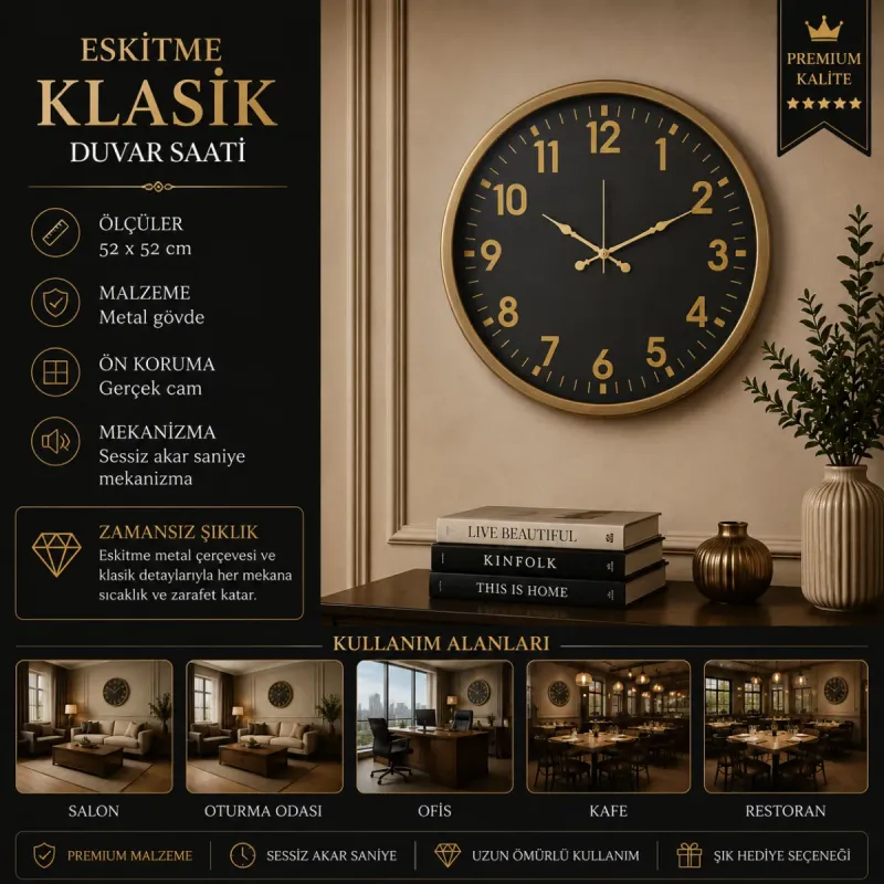 Eskitme Metal Duvar Saati 52 cm · Model 5223E