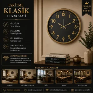 Eskitme Metal Duvar Saati 52 cm · Model 5223E