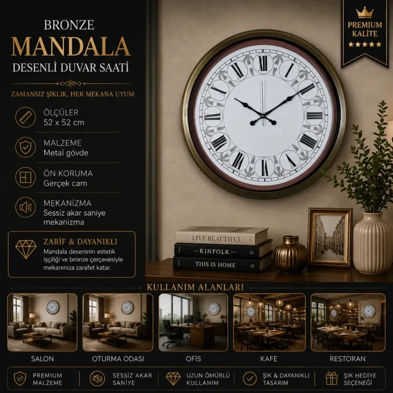 Desenli Eskitme Metal Duvar Saati 52 cm · Model 5268E