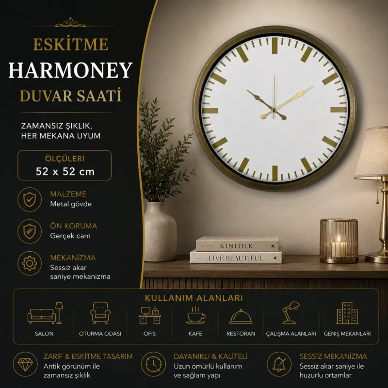 Eskitme Metal Duvar Saati 52 cm · Model 5286E