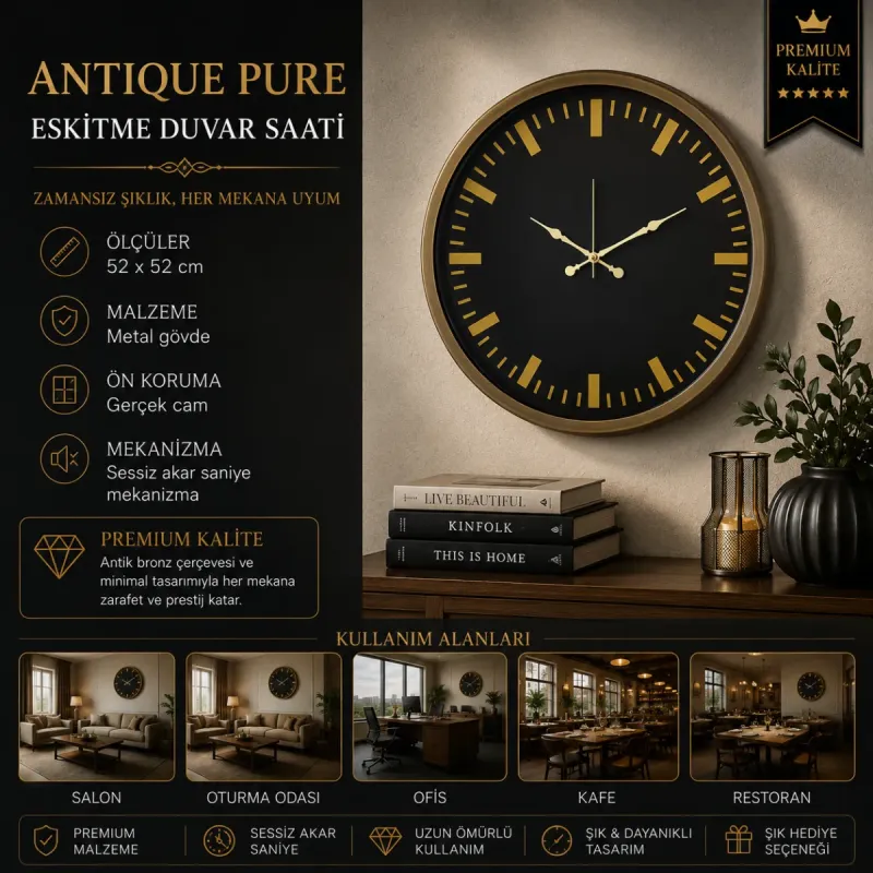 Eskitme Metal Duvar Saati 52 cm · Model 5288E