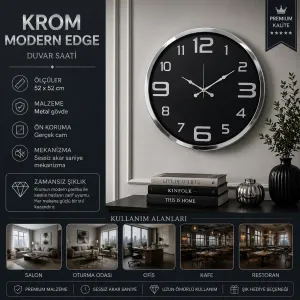 Krom Metal Duvar Saati 52 cm · Model 5209K