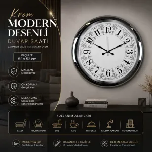 Desenli Krom Metal Duvar Saati 52 cm · Model 5220K