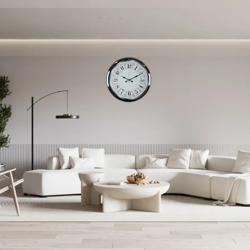 Desenli Krom Metal Duvar Saati 52 cm · Model 5220K
