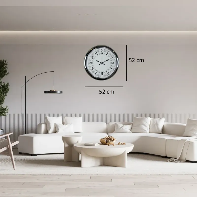 Desenli Krom Metal Duvar Saati 52 cm · Model 5220K