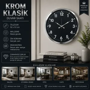 Krom Metal Duvar Saati 52 cm · Model 5231K