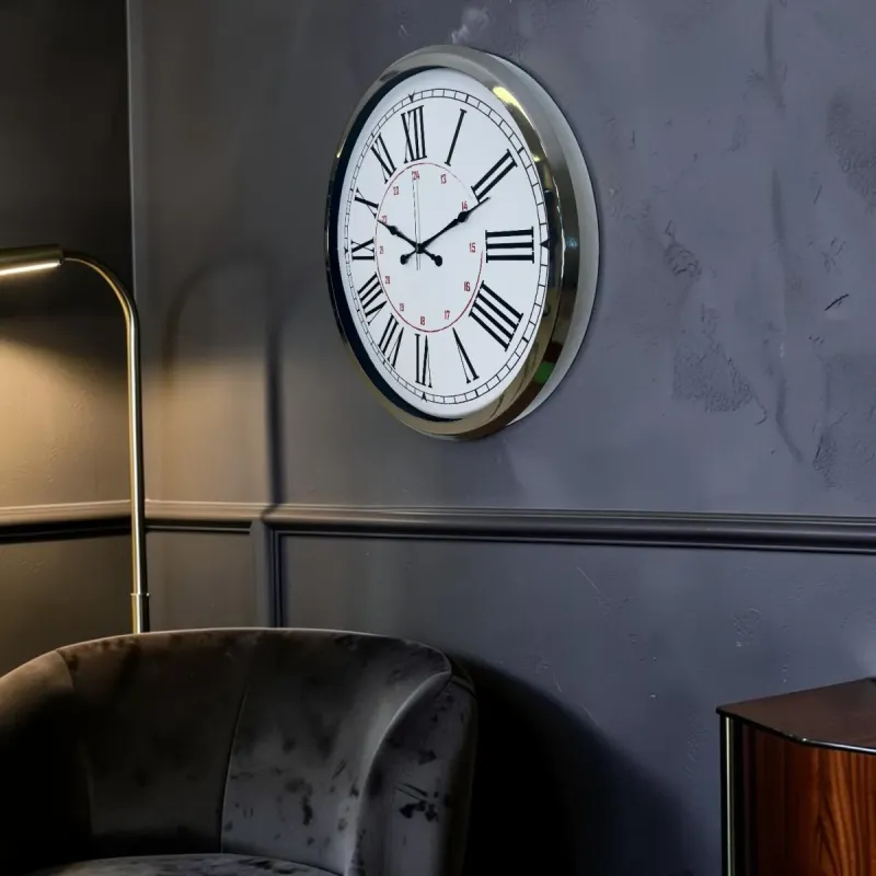 Roma Rakamlı Krom Metal Duvar Saati 52 cm · Model 5252K