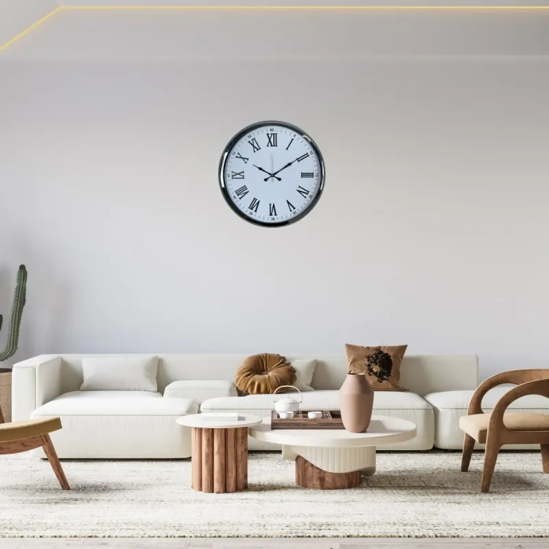 Roma Rakamlı Krom Metal Duvar Saati 52 cm · Model 5254K