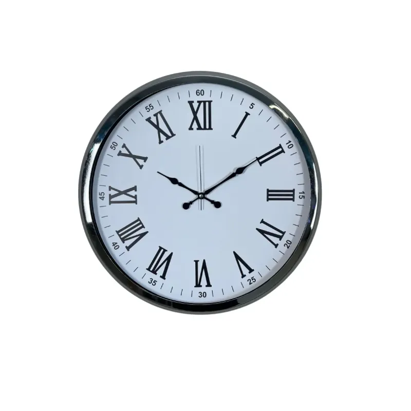 Roma Rakamlı Krom Metal Duvar Saati 52 cm · Model 5254K