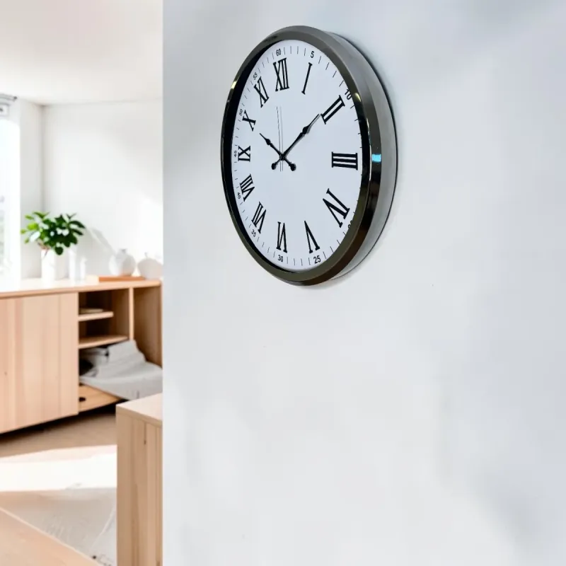 Roma Rakamlı Krom Metal Duvar Saati 52 cm · Model 5254K