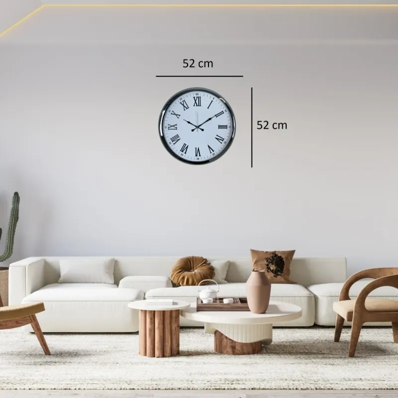 Roma Rakamlı Krom Metal Duvar Saati 52 cm · Model 5254K