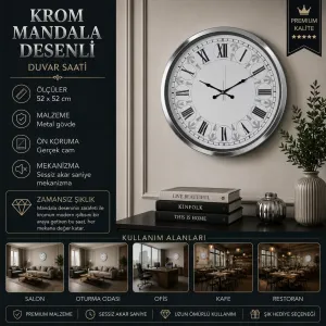 Desenli Krom Metal Duvar Saati 52 cm · Model 5270K