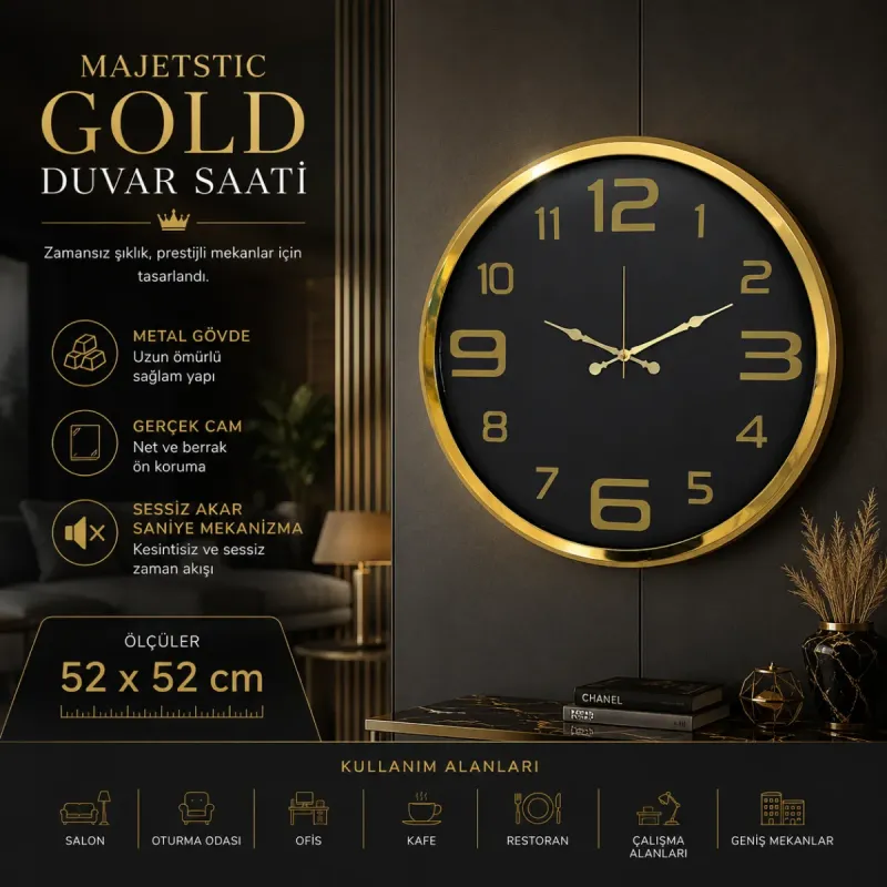 Gold Metal Duvar Saati 52 cm · Model 5210G