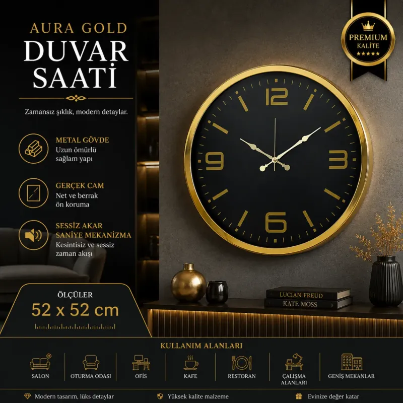 Gold Metal Duvar Saati 52 cm · Model 5244G