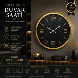 Gold Metal Duvar Saati 52 cm · Model 5244G