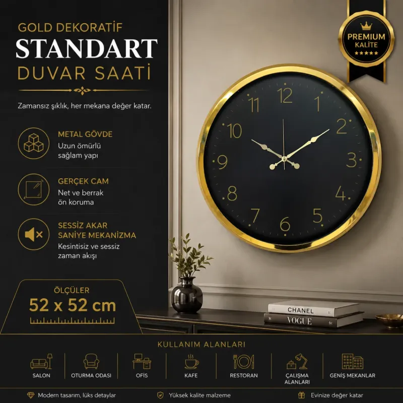 Gold Metal Duvar Saati 52 cm · Model 5246G