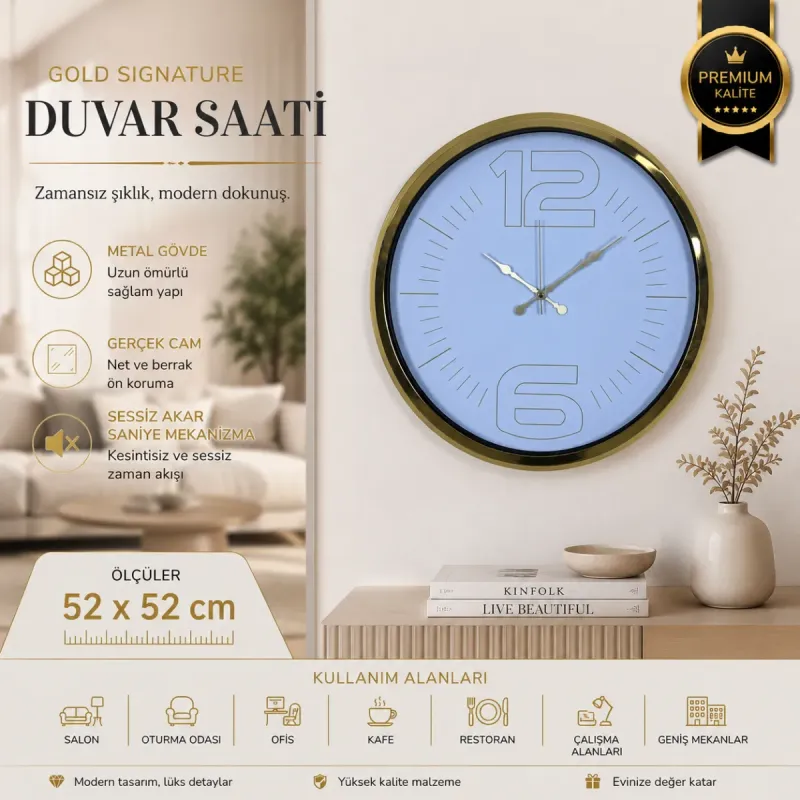Gold Metal Duvar Saati 52 cm · Model 5248G