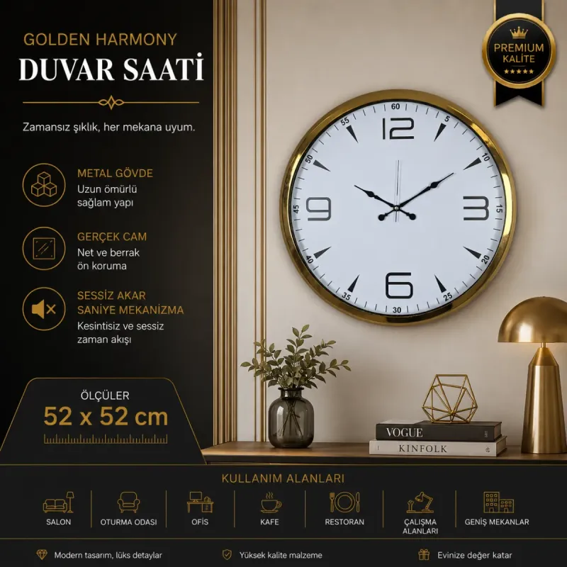 Gold Metal Duvar Saati 52 cm · Model 5250G