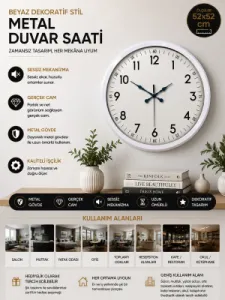 Beyaz Metal Duvar Saati 52 cm · Model 5205W
