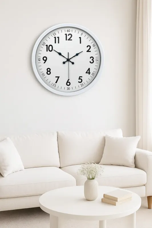 Beyaz Metal Duvar Saati 52 cm · Model 5205W