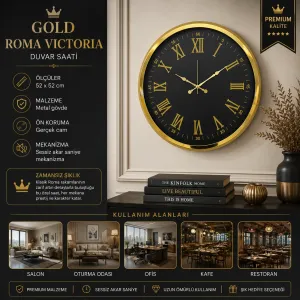 Roma Rakamlı Gold Metal Duvar Saati 52 cm · Model 5273G