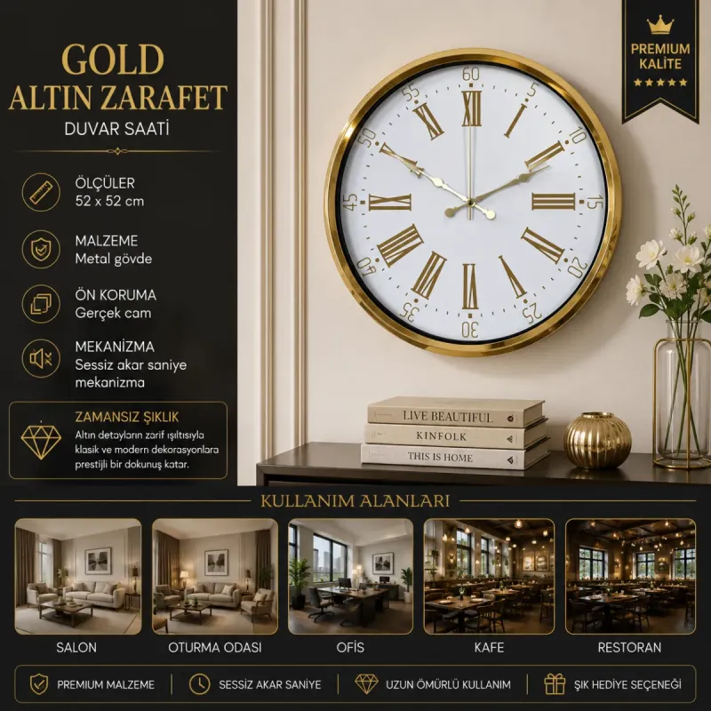 Gold Metal Duvar Saati 52 cm · Model 5274G