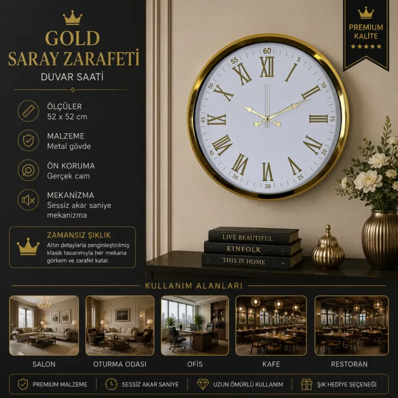Gold Metal Duvar Saati 52 cm · Model 5275G