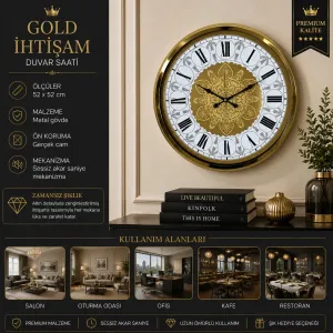 Gold Metal Duvar Saati 52 cm · Model 5276G