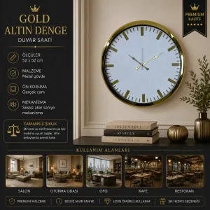 Gold Metal Duvar Saati 52 cm · Model 5286G