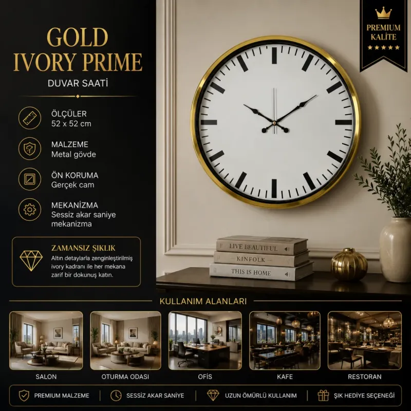 Gold Metal Duvar Saati 52 cm · Model 5289G