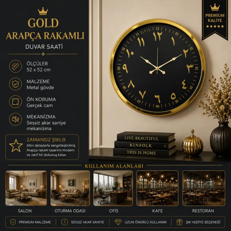 Gold Metal Duvar Saati 52 cm · Model 5291G