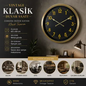 Retro Görünümlü Eskitme Metal Duvar Saati 60 cm · Model 6023E