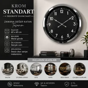 Krom Metal Duvar Saati 60 cm · Model 6007K