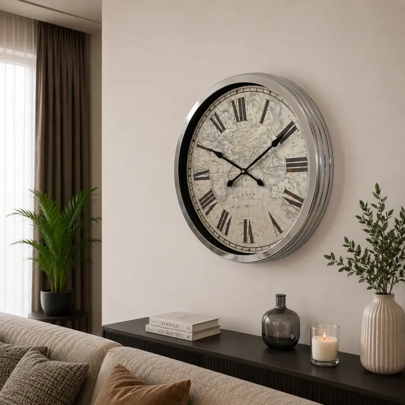 Krom Metal Duvar Saati 60 cm · Model 6057K