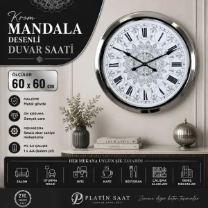 Desenli Krom Metal Duvar Saati 60 cm · Model 6062K