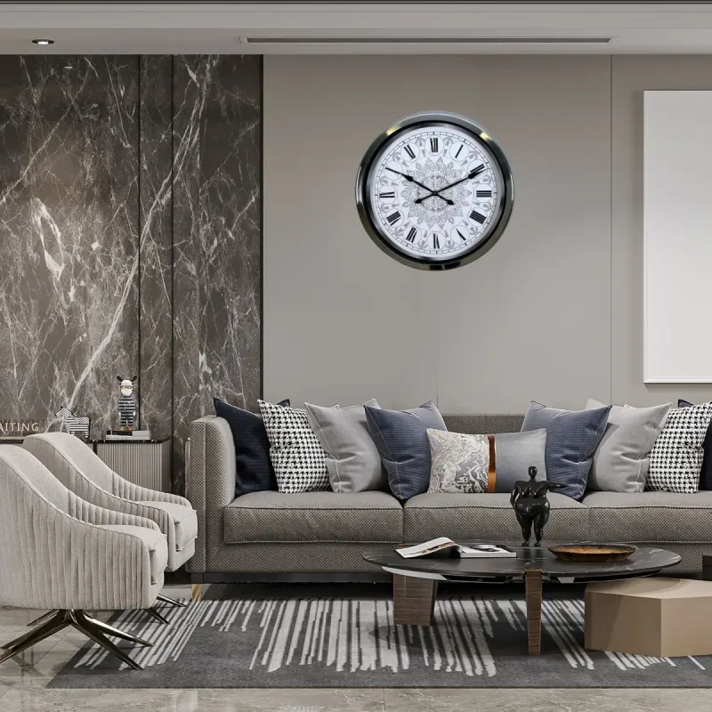 Desenli Krom Metal Duvar Saati 60 cm · Model 6062K