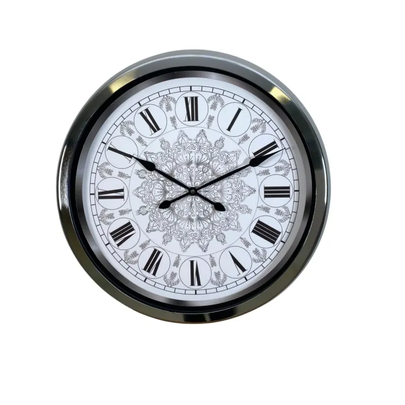 Desenli Krom Metal Duvar Saati 60 cm · Model 6062K