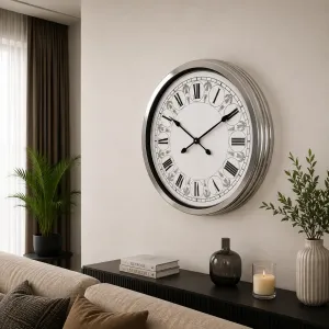 Desenli Krom Metal Duvar Saati 60 cm · Model 6063K