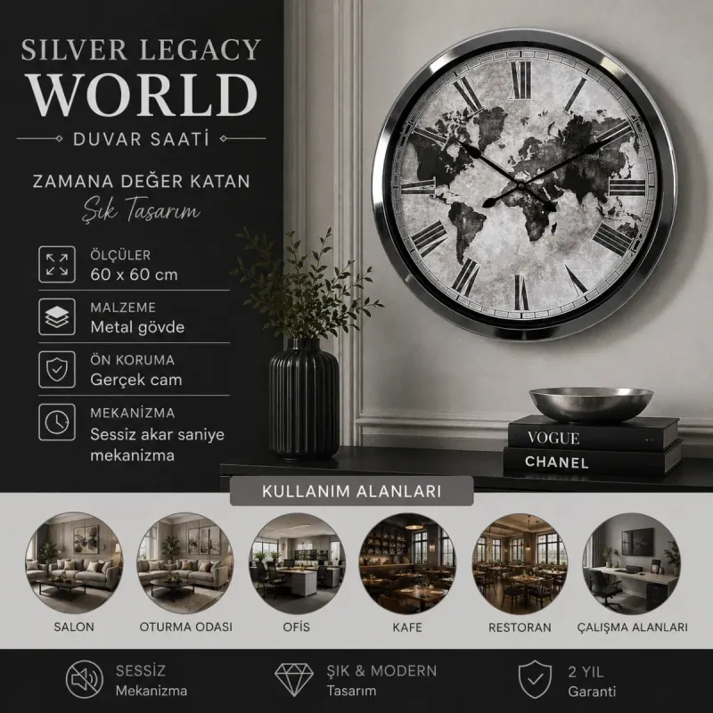 Krom Metal Duvar Saati 60 cm · Model 6064K
