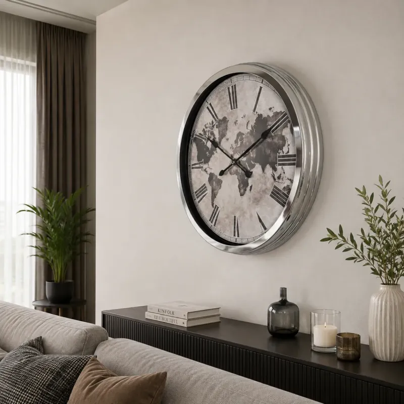 Krom Metal Duvar Saati 60 cm · Model 6064K