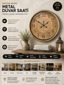 Eskitme Metal Duvar Saati 52 cm · Model 5215E