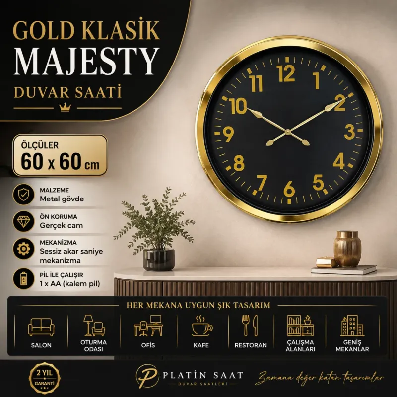 Gold Metal Duvar Saati 60 cm · Model 6023G